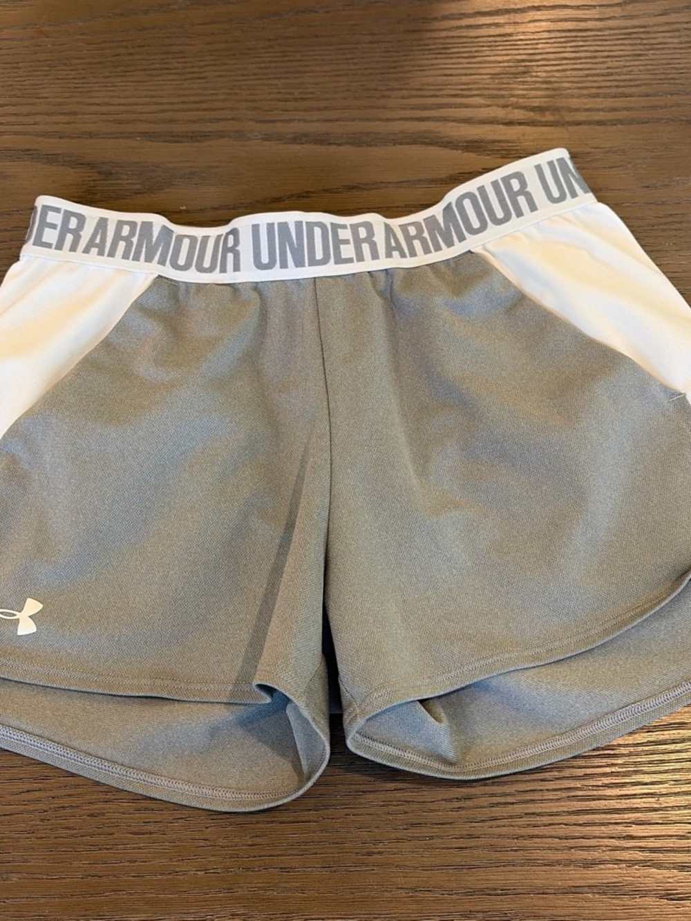 Under Armour Women’s Gray Athletic Shorts with White Waistband